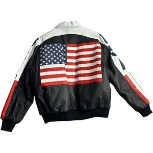 Michael Hoban Leather Vintage Jacket USA Flag Bomber Where MI Size Men's 1X